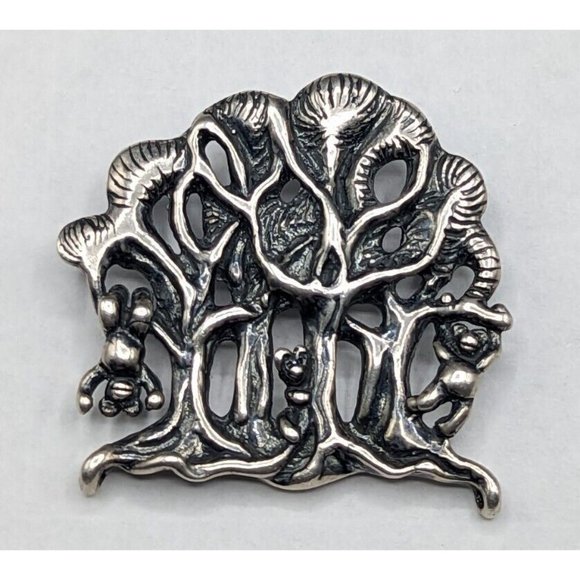 Marty Magic Macklin 1992 Sterling Silver Teddy Bears in Tree Slide Pendant - Picture 9 of 9